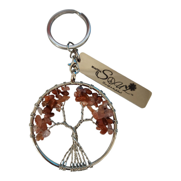 Beautiful Soul Live Life to the Fullest Tree of life key chain orange silver - Picture 1 of 4
